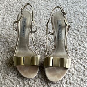 Via Spiga Beige Metallic Slingback Heels